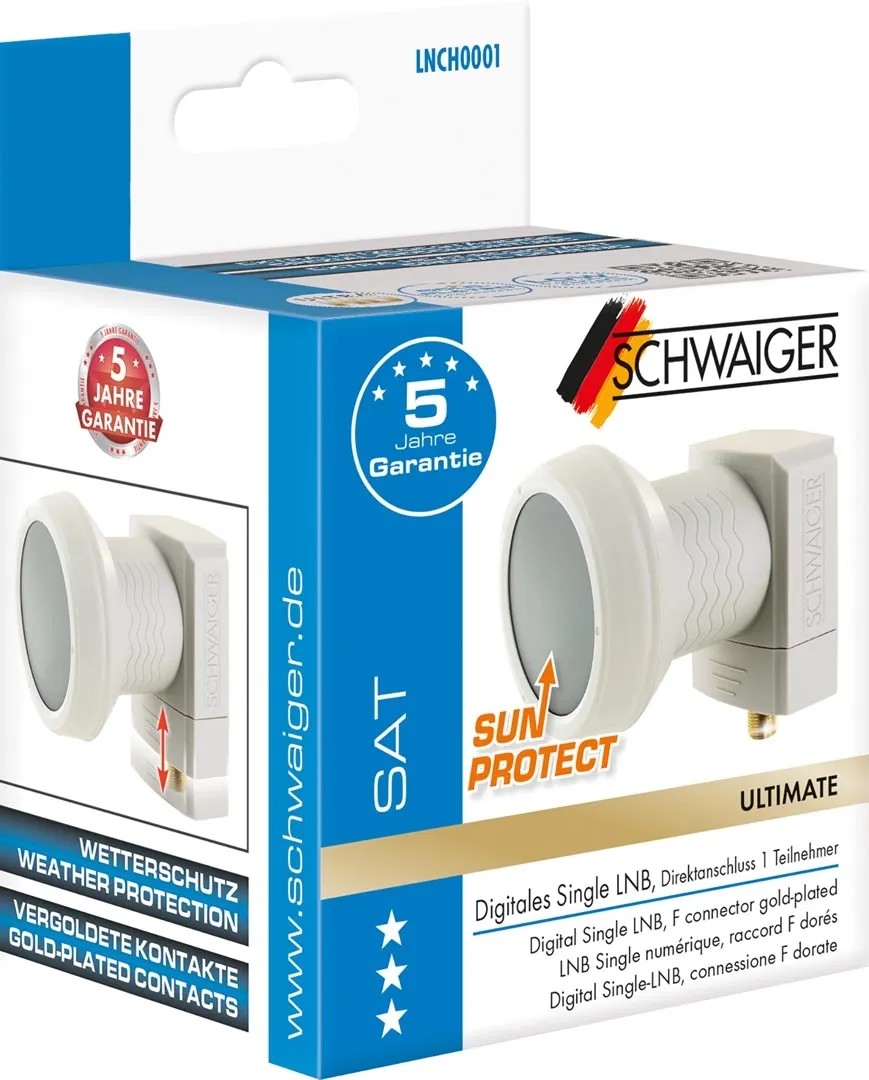 LNB Simple Numérique SCHWAIGER Avec Protection Solaire - Contacts Dorés, Résistant à La Chaleur