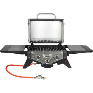 Silberner El Fuego Tischgasgrill Smoker Medison mit 2 Brennern und Ablagen.