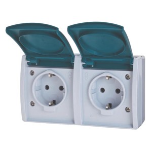 Busch-Jaeger 2-fach Aufputz-Steckdose Ocean IP44 für Feuchträume, grau/blau.