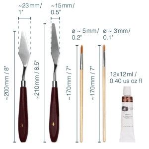 Artina Milano Malset: 2 Spachtel, 2 Pinsel, 1 Acrylfarbe (12ml), Größenangaben
