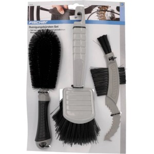 Fischer Bürsten-Set, 3-teilig für Fahrradpflege: Waschbürste, Felgenbürste, Zahnkranzbürste.
