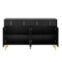 okwish Sideboard mit 4 Türen 4 Schubladen Goldgriffen Wohnzimmer Esszimmer 140x38x82cm Schwarz_9