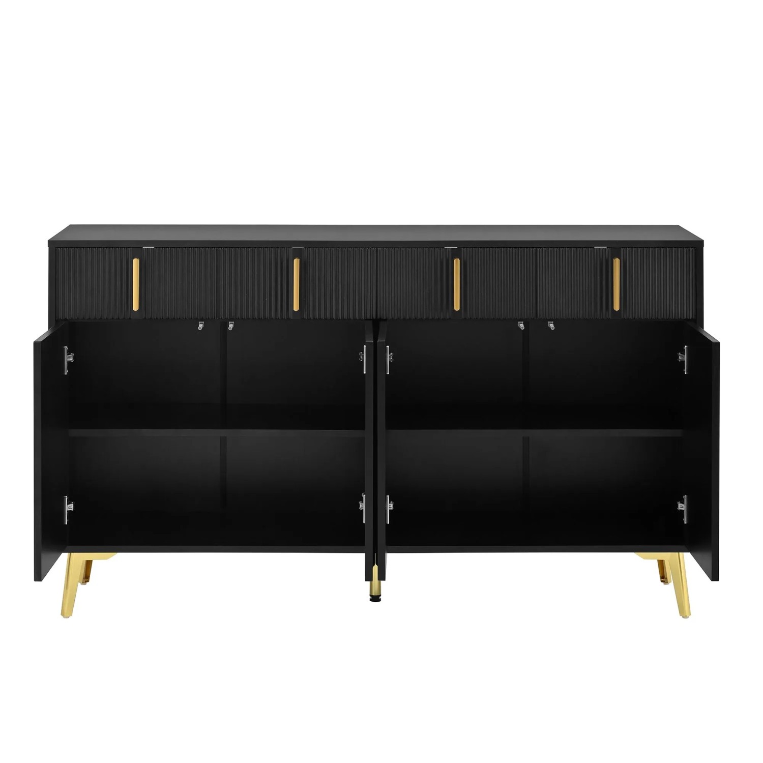 okwish Sideboard mit 4 Türen 4 Schubladen Goldgriffen Wohnzimmer Esszimmer 140x38x82cm Schwarz_9