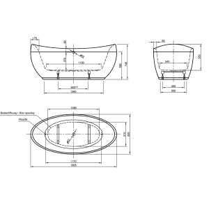 Technische Zeichnung: Ottofond Whirlpool Ventura, Maße und Details der Whirlpool-Badewanne.