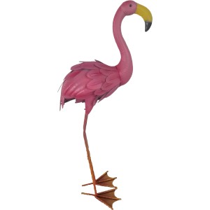Pinke Gartenfigur Flamingo, 75,5 cm hoch, aus Metall für Gartendekoration.