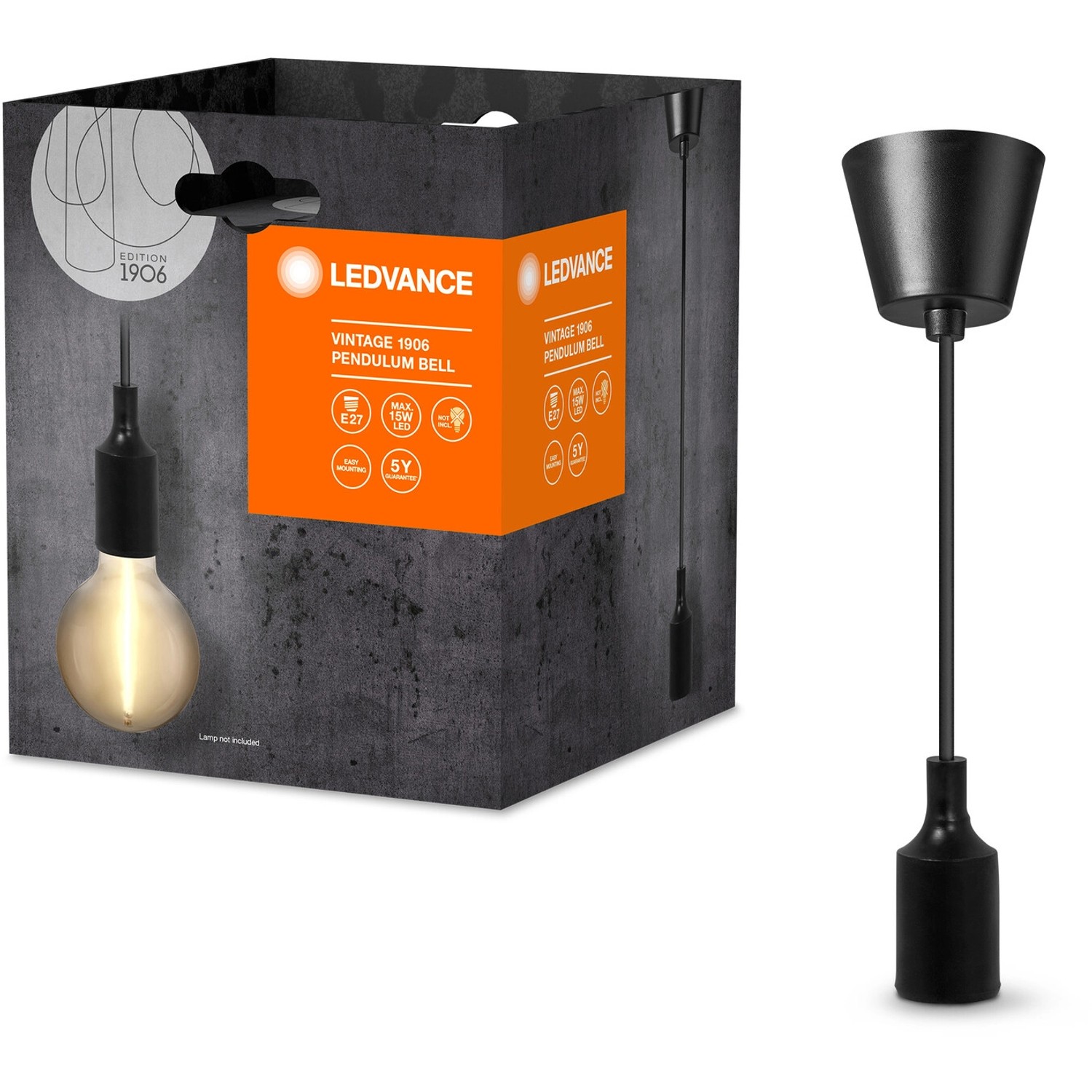 Schwarze Ledvance Pendelleuchte 1906 Vintage Glocke, 117,5 cm, für Innenräume.