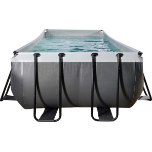 Rechteckiger Exit Black Leather Pool 540x250x122 cm mit Stahlrahmen und schwarzem Lederprint.