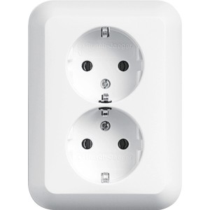 Busch-Jaeger Doppelsteckdose Alpha Nea in Studioweiß für die Wandmontage.