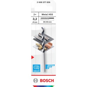 Bosch Spiralbohrer-Set Metal HSS CYL-Schaft Ø 3,2 mm x 36 mm x 65 mm 2-tlg.
