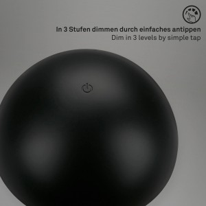 Schwarze Brilo Akku-Tischleuchte Fungo mit Touchdimmer für den Außenbereich.