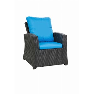 Blaues Sitzkissen-Set für Polyrattan-Sessel, bestehend aus Sitz- und Rückenkissen.