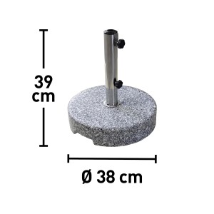 Grauer Hostena Granit Schirmständer, runde Basis mit silberner Halterung.