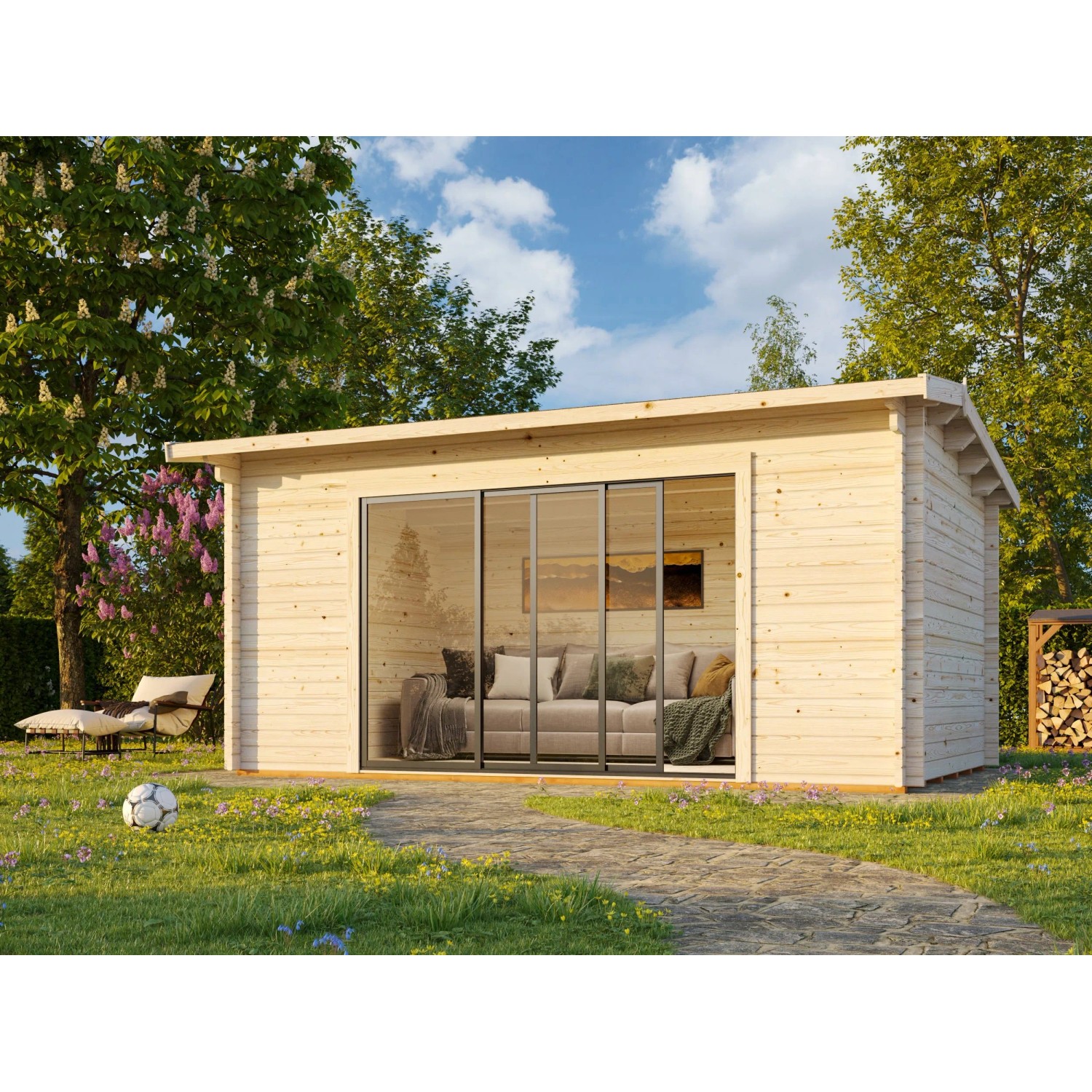 Palmako Gartenhaus Ines Slide Plus 480 x 300 cm Lackiert Hellgrau ...