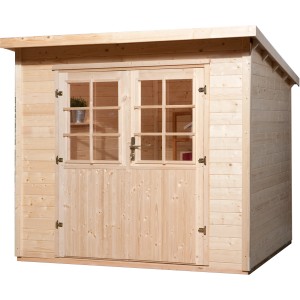 WEKA Holz-Gartenhaus Taro A Natur, 235x240 cm, mit Doppeltür und Pultdach. Gartenhaus aus Fichtenholz.