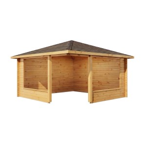 Imprägnierte 5-Eck Gartenlaube Maik-40 aus Fichtenholz, 425x425 cm, mit Spitzdach.