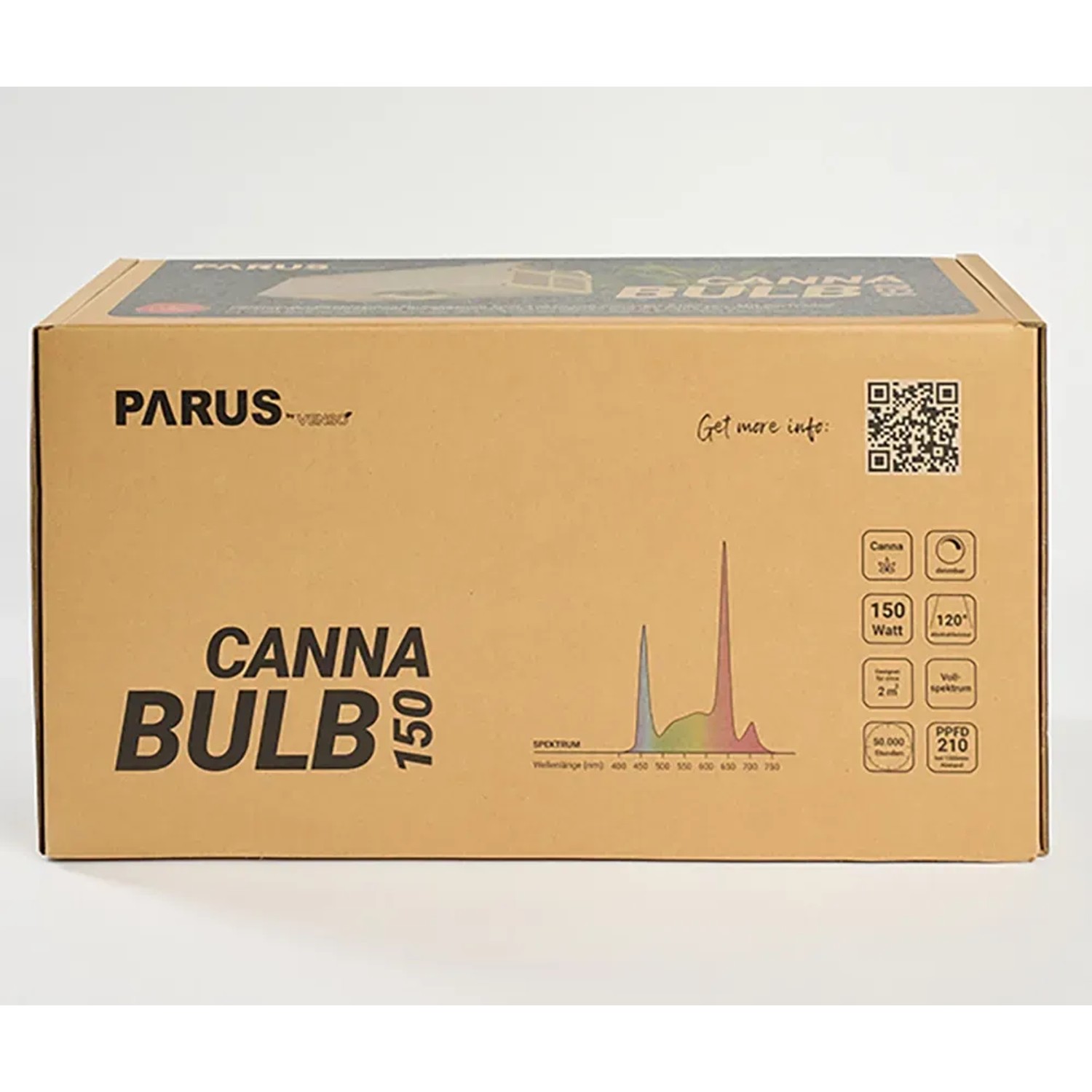 Verpackung der Parus by Venso LED-Pflanzenlampe Canna Bulb 150 für Pflanzenanzucht.