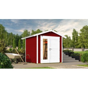 Weka Holz-Gartenhaus 224 A in Schwedenrot mit Doppeltür und Satteldach.