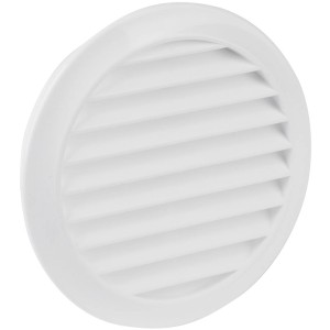 Weißer Mauerlüfter System 100 mit Fliegennetz für Ø 100 mm Öffnungen.