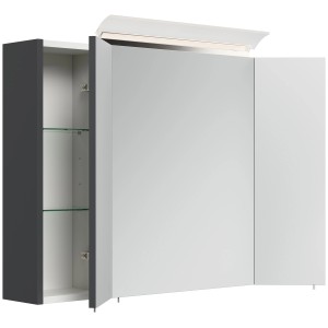 Posseik Spiegelschrank, 90 cm, Grafit, mit LED-Lampe und Glasböden.