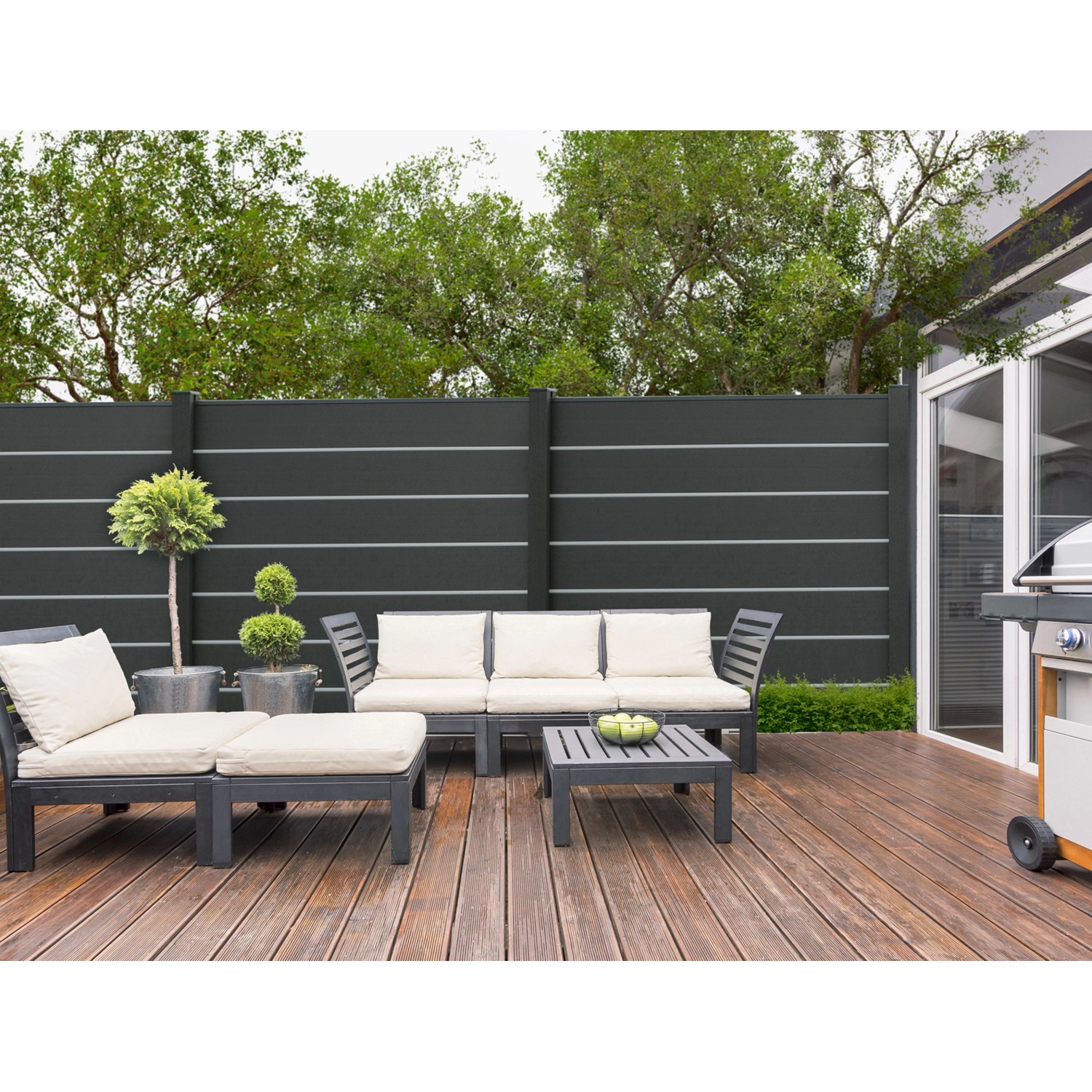 GroJaSolid Sichtschutzzaun Grande Premium in Anthrazitgrau, 180x180 cm.