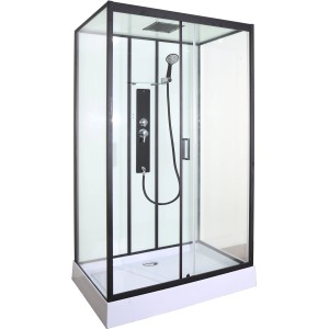 Sanotechnik Komplettduschkabine Sky 3 CL75 Schwarz mit Glasdach, Handbrause und Massagedüsen.