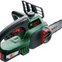 Bosch Akku-Kettensäge UniversalChain 18V mit Akku, grün/schwarz, für Gartenarbeiten.