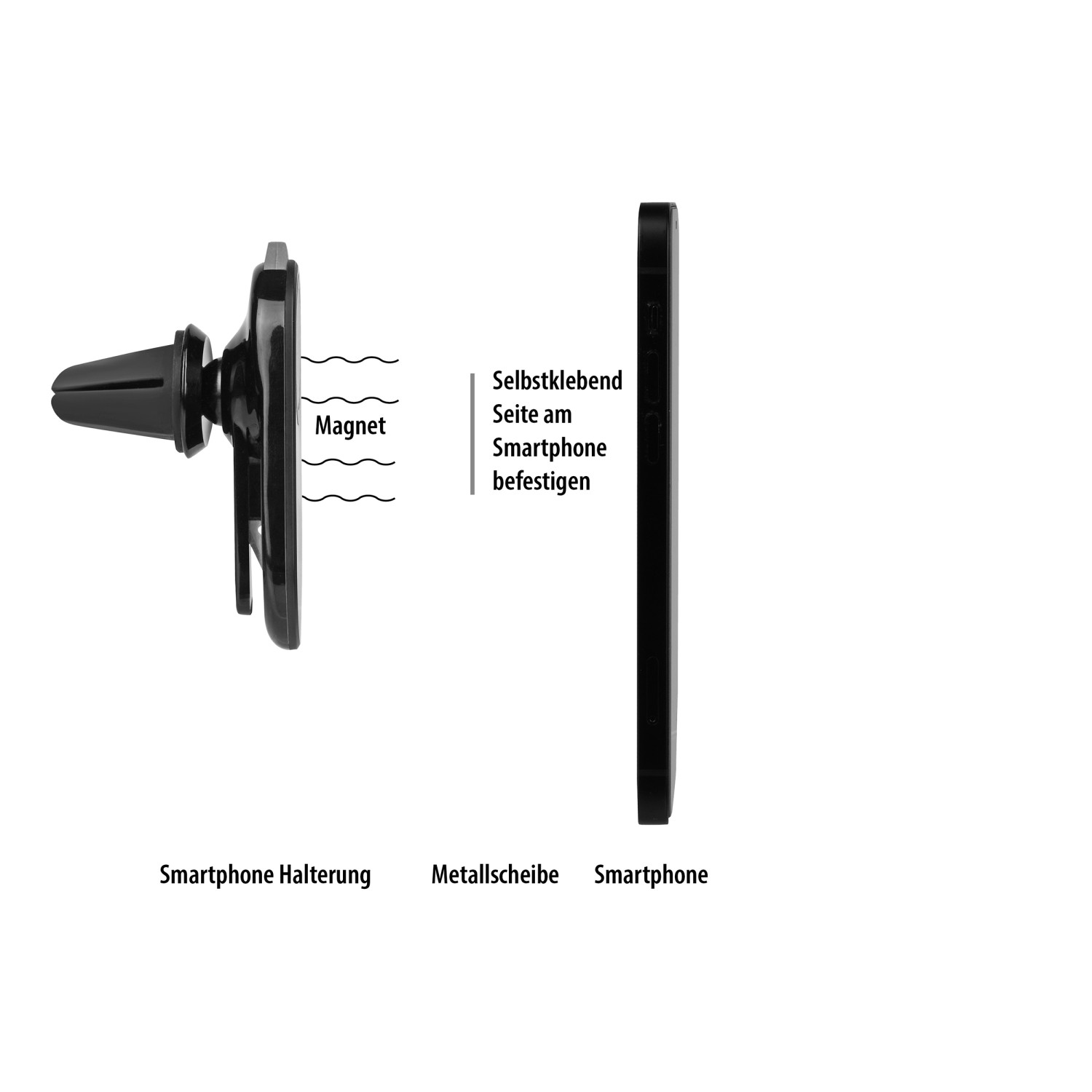 Eufab Kfz-Smartphone Halterung magnetisch zur Befestigung am Lüftungsgitter.