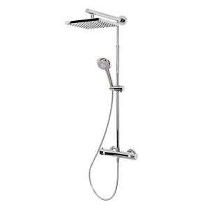 Schulte Duschsystem Rain Classic mit Thermostat und eckiger Kopfbrause in Chrom.