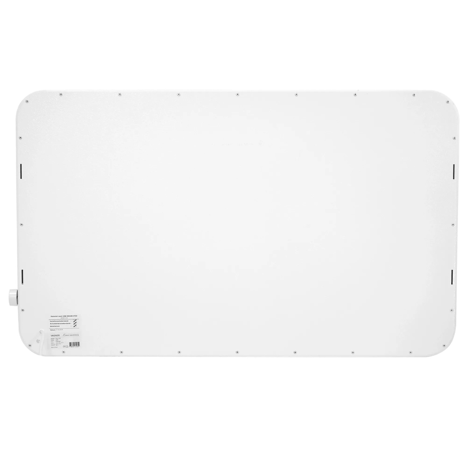 Weiße Vasner Konvi Plus Hybridheizung, eine Infrarotheizung mit Konvektion, 600 Watt Leistung.