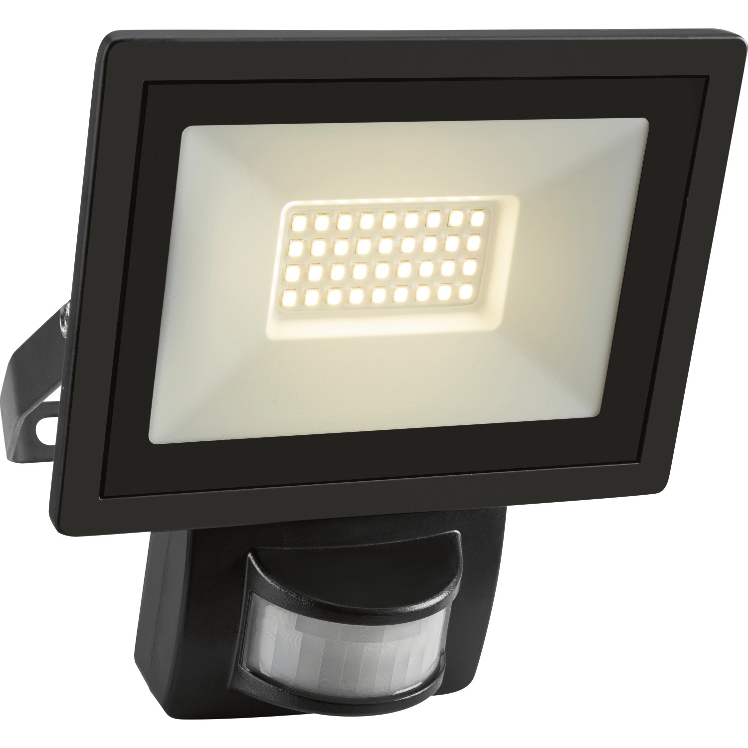 Schwarzer LED Außenstrahler mit Bewegungssensor, 14W, Aluminium.