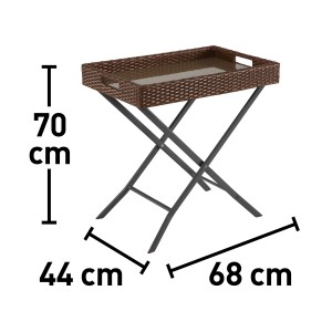 Brauner Klapptisch Davenport, rechteckig, 44x68 cm, mit Stahlgestell für Garten oder Balkon.