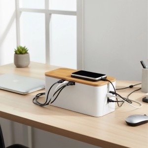 Relaxdays Kabelbox Bambus Natur Magnetisch 14,5 cm x 34 cm x 11 cm