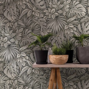 Marburg Vliestapete Botanica Floral Braun mit üppigem Blätter-Motiv.