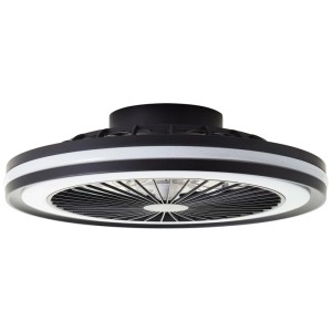 Schwarze LED-Deckenleuchte Palmero mit Ventilator, Ø 46,6 cm. Multifunktionale Lampe mit vielen Lichtoptionen.