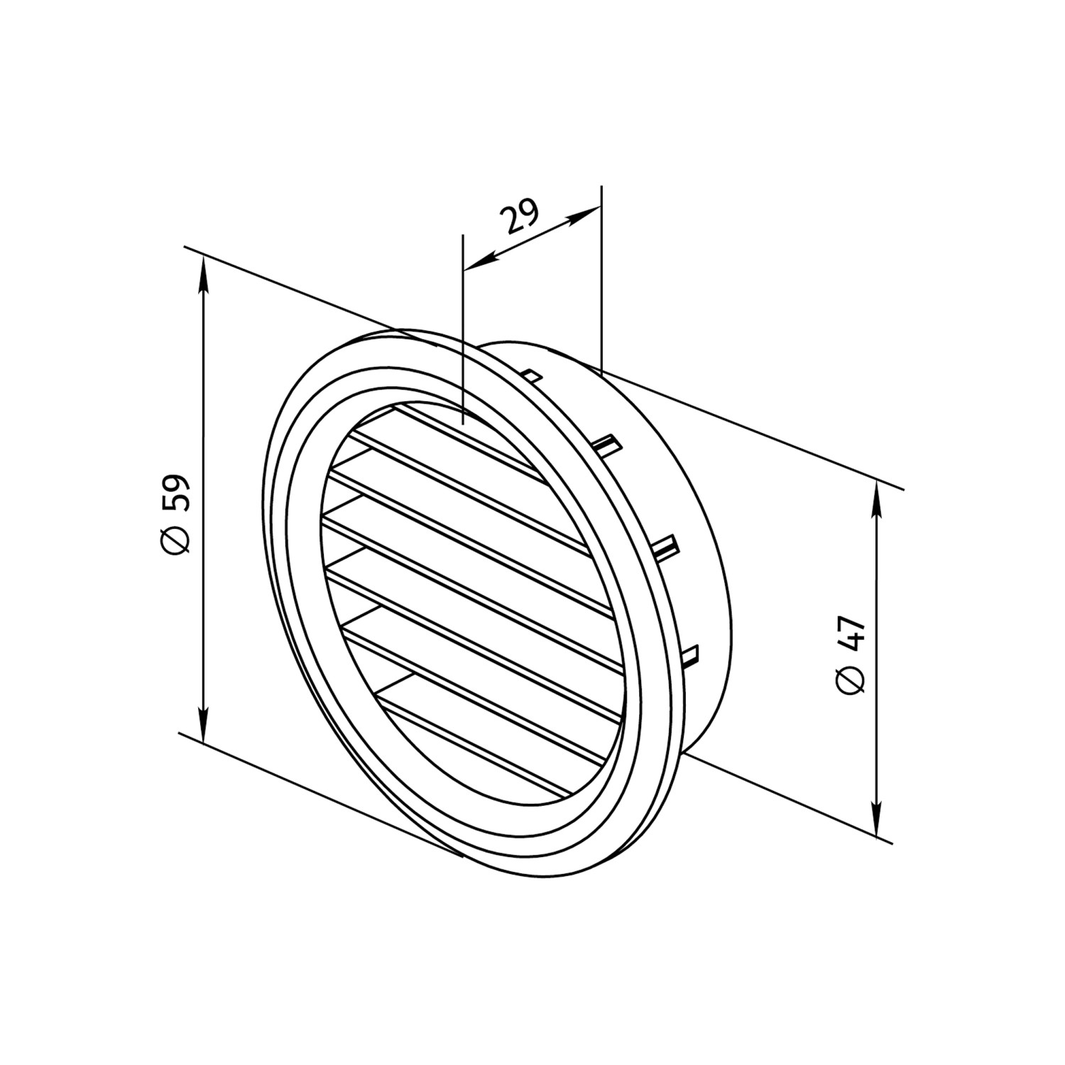 Möbelgitter Rund, Ø 59mm, hellgrau, 4er-Set, aus Kunststoff für Küche und Bad.