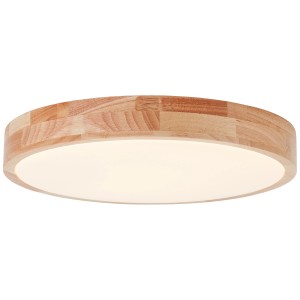 Helle, runde LED-Deckenleuchte Slimline mit Holzrahmen (Ø 39cm) und warmweißem Licht.