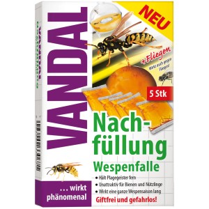 Wespenfalle Vandal Nachfüllpack, 5 Stück. Lockstoff für Insektenschutz, giftfrei und bienenunfreundlich.