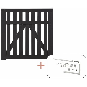 Schwarzes Nadelholz Gartentor Country, 100x98cm, mit Beschlägen für die Montage.