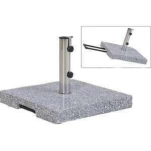 Siena Garden Schirmständer aus grauem Granit, 50x50x9 cm, mit Edelstahlrohr und Fixierschrauben.