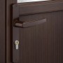 Braune Panto Griffgarnitur Smart Line (92 mm) an einer Holztür mit Glaseinsatz.