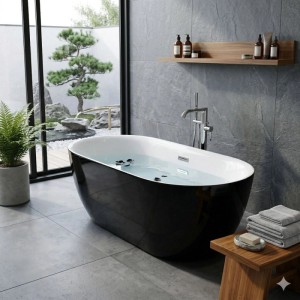 Jet-Line Badewanne Design LAUSANNE II Schwarz Freistehend 170 x 80 cm