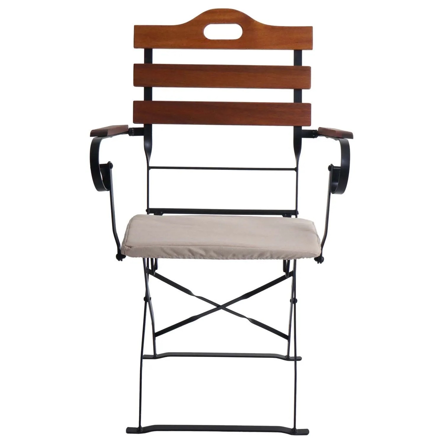 2er Set Biergartenstuhl J40, braunes Holz, beige Polster, klappbar.
