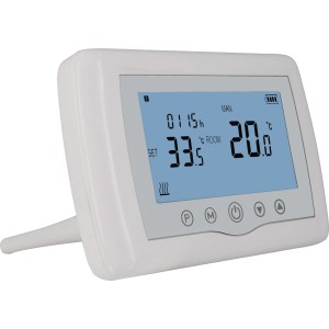 Weißes Infrae Smart & Easy WiFi Funkthermostat zur Temperaturregelung von IR-Heizpaneelen.