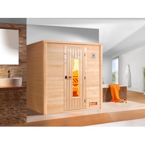 Weka Massivholzsauna Bergen mit Holztür, naturbelassenes Fichtenholz. Klassische Sauna für entspannte Stunden.