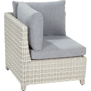 Lounge-Eckteil links Springside, Polyrattan naturgrau mit grauen Auflagen. Gartenmöbel für entspannte Stunden.