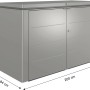 Biohort HighBoard 200 Gartenbox in Quarzgrau-Metallic mit Maßen.