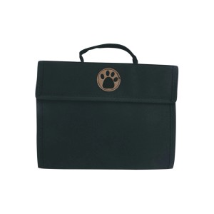 Schwarze Tasche mit Pfotenabdruck für Heim Hundefell-Pflegeset, 5-teilig.