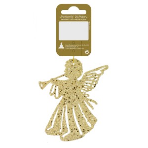 Goldener Engel zum Hängen, 10 cm, aus Kunststoff, Weihnachtsbaumschmuck.