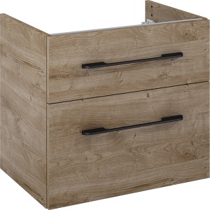 Maximus Waschbeckenunterschrank MADRID Eiche 60cm mit zwei Schubladen und schwarzen Griffen.
