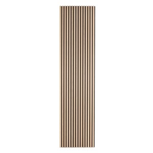Akustikpaneel Eiche, 60x240cm, mit schwarzen Filzstreifen zur Schallabsorption.